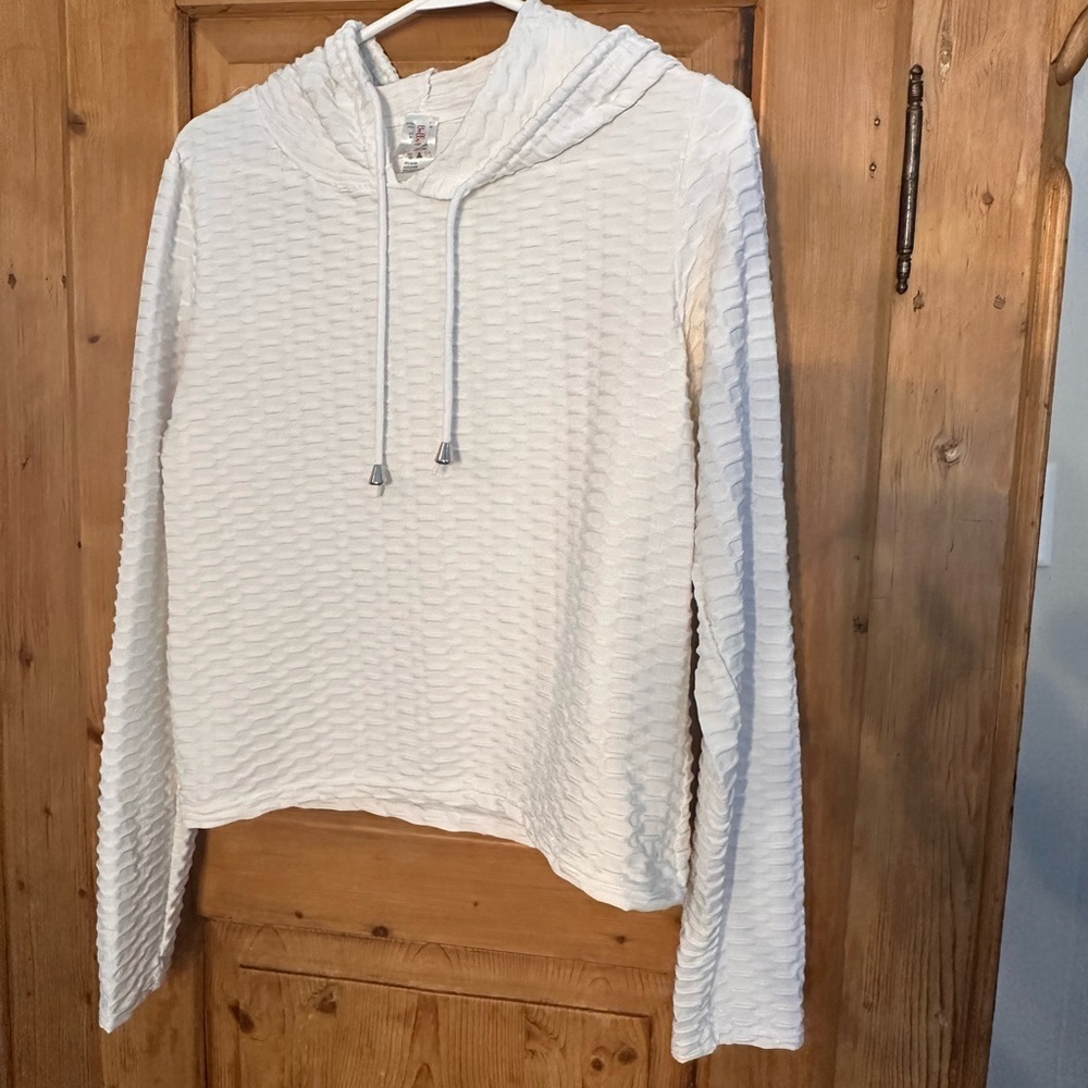 Bella Movement Waffle Weave Pullover White Hoodie Stretchy Sz Large Runs Small